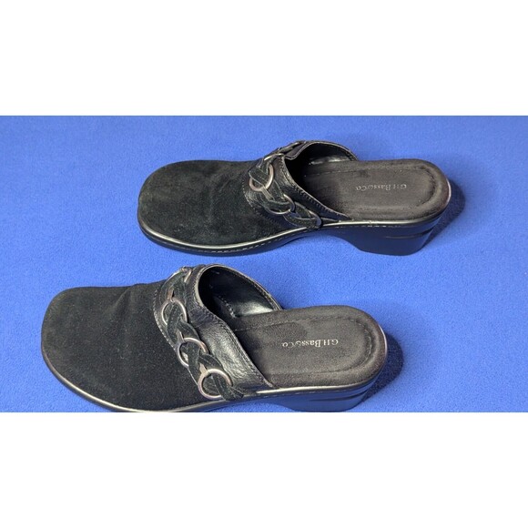 GH Bass PORTER Mule Clogs Black Suede W/Woven Front Buckle Preowned Womens Sz 8M - Picture 7 of 11
